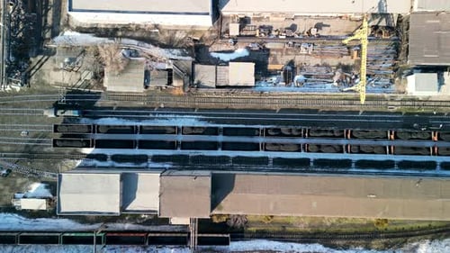 Aerial View of Industrial Area and Train Cars