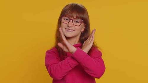 Little Girl Says No with Hand Gestures