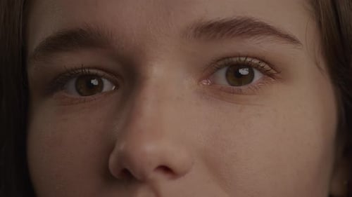 Close Up of a Caucasian Woman Eyes in a Wink or Blink Gesture in Slow Motion