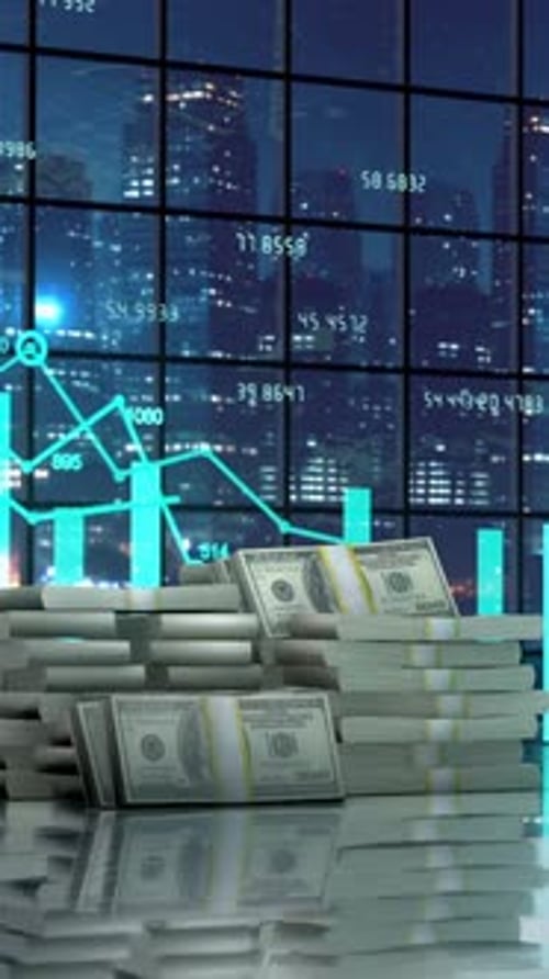 Financial Growth Money Stack with Rising Stock Market Graph Loop
