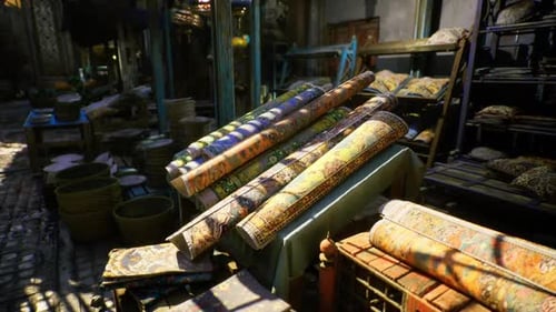 Exotic Market Background with Traditional Carpets