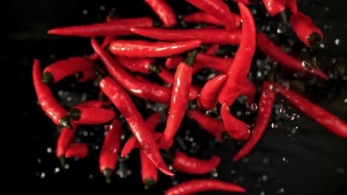 Red Chili Peppers Fly Up and Fall Down, filmado em uma câmera de alta velocidade a 1000 Fps