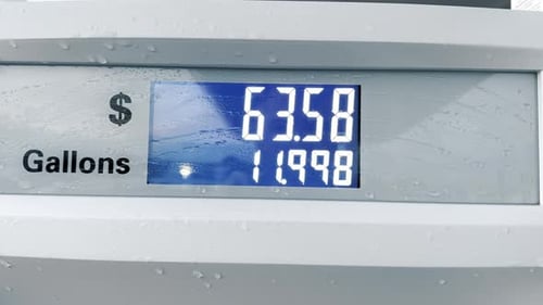Blue Digital Screen of Gas Refueling Meter at Patrol Station