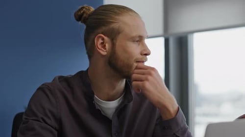 Thinking Man Working Office Portrait