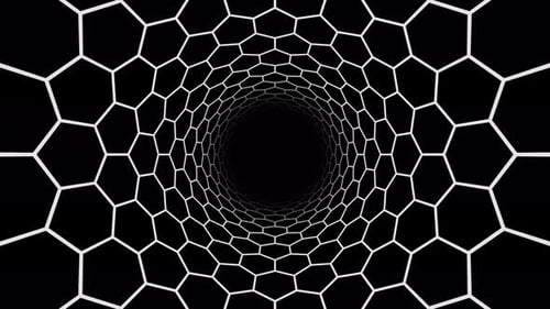 Fondo de animación de bucle de túnel hexagonal en blanco y negro