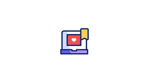 Flat Design Laptop Icon with Bookmark and Heart Animation