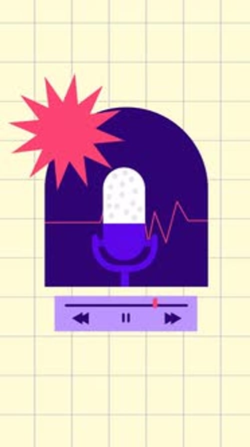 Vertical Flat Design Animated Microphone and Podcast Player Interface