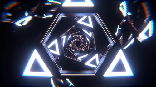 Lighting Blue And Peach Flashing Triangle Mirror Tunnel Background Vj Loop In 4K
