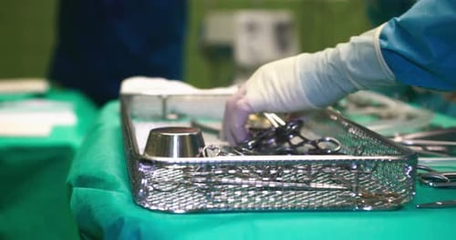 Surgical instruments prepared and laid out in the operating room