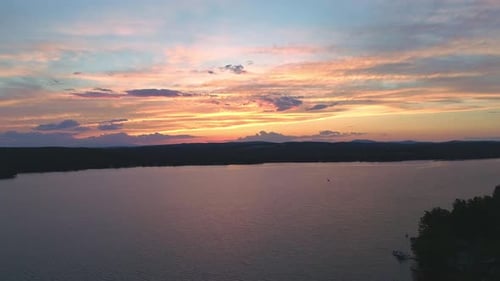 Sunset of red over a lake