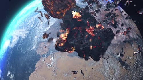 Asteroid meteor Rock Heading planet Earth with Burning rock debris