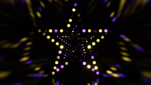 Purple And Yellow Disco Glow In The Star Shaped Tunnel Background VJ Loop In 4K