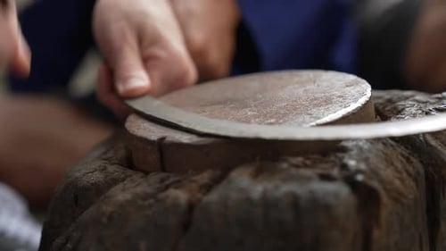 Shaping Metal by Hand with Hammer, Precise Sharpening of Edges, Traditional Metalsmith Handicraft, S