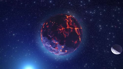 Die Erde stirbt mit heißem Magma und dem Mond, 4K