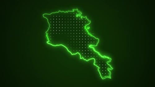 Neon Green Map Outline with Animated Digital Dots