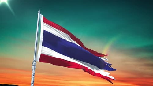 Realistic Waving Thailand Flag Animation with Sky Background