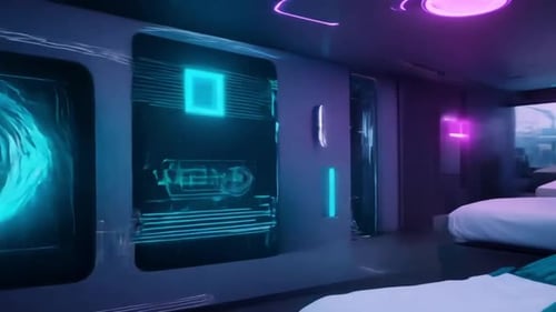 Futuristic Sci-Fi City with Flying Transport and Neon Lights