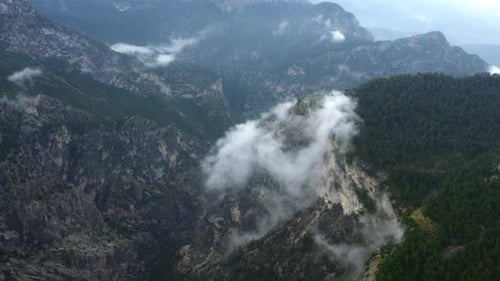 Mountain Range Aerial with Forest and Clouds
