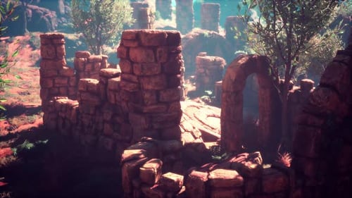 Ruins Near Red Rocky Stones