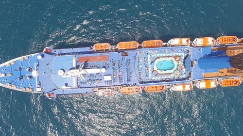 Large cruise ship at sea - Aerial footage