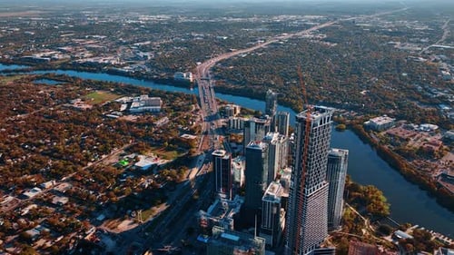 Footage over the high-rise architecture of Austin