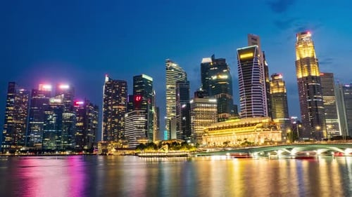 Singapore Central Business District transform from dusk to night time-lapse video.