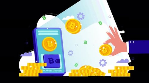 man trades cryptocurrencies - buying and selling cryptocurrencies animation 4k on alpha channel