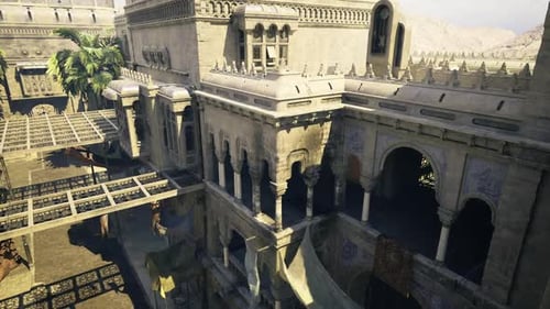 Ancient Stone Corridor Adorned with Detailed Terrace Patterns and Carvings