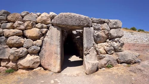 The ancient city of Hattusa. Earth gate tunnel in Hattusha 4K