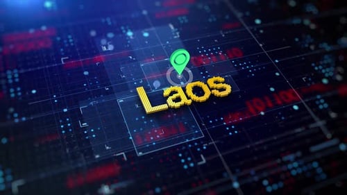 Pixelierter Name des Landes Laos