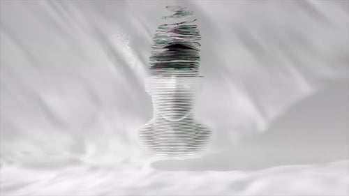 White Layered Bust Disintegrating From Top to Bottom Transforming Into Green Glittering Particles