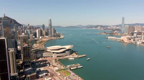 Central Hong Kong bay and city skyscrapers
