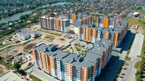 Aerial view of residantial modern exterior. High cityscapes architecture buildings.