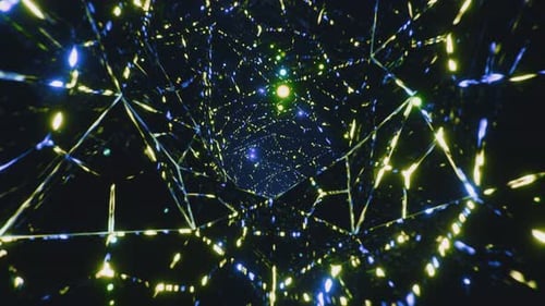Futuristic Abstract Tunnel Flythrough with Glowing Digital Network