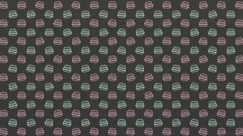 Yum Collection: A black background with animated small green and red burgers