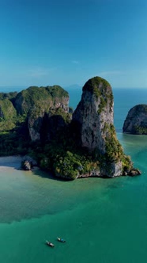 Tropical Island Aerial View with Limestone Cliffs and Beaches