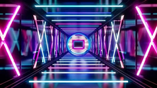 Futuristic Cyberpunk Neon Tunnel with Glowing Portal