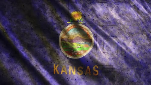 Animated Grunge Kansas State Flag Waving Loop