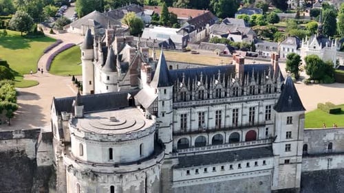 Aerial footage of Chateau d'Amboise in Amboise, Loire Valley, France