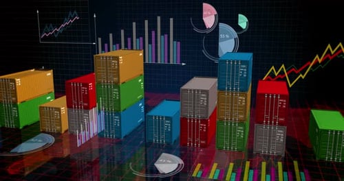 Transport de marchandises, import-export, conteneurs de fret avec graphiques et diagrammes