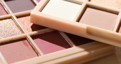 Close Up of Cosmetic Eyeshadow Palette with Brush