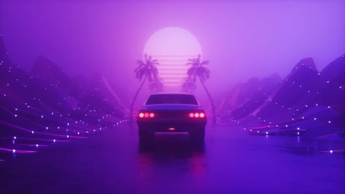Glowing Colorful Synth Wave Backdrop Of Riding Car Loop