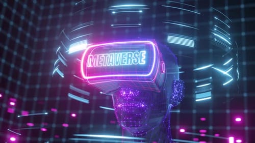 Immersive metaverse experience with futuristic VR headset and digital world