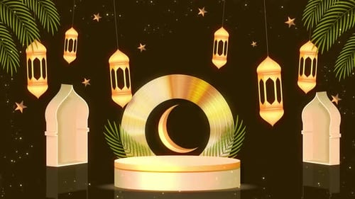 3D Golden Islamic Ramadan Eid Festival Product Display Podium