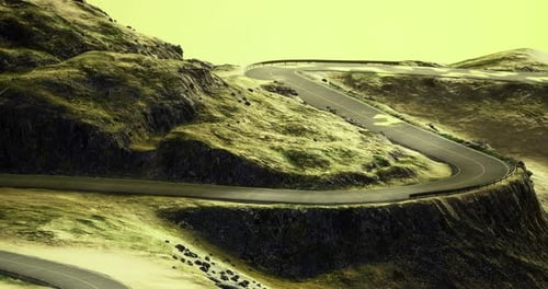 Winding Road Through Rolling Hills Under a Muted Sky at Twilight