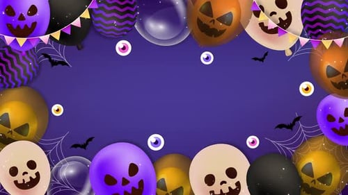 Animated Halloween Balloons and Spooky Decorations Frame