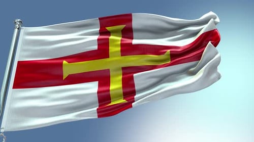 Realistic Guernsey Flag Waving in Slow Motion with Clear Sky