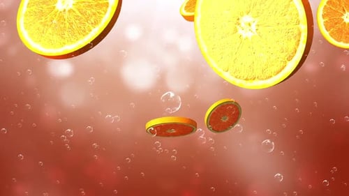 Refreshing Animated Orange Slices and Sparkling Bubbles