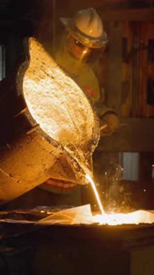 Foundry Worker Pouring Molten Metal