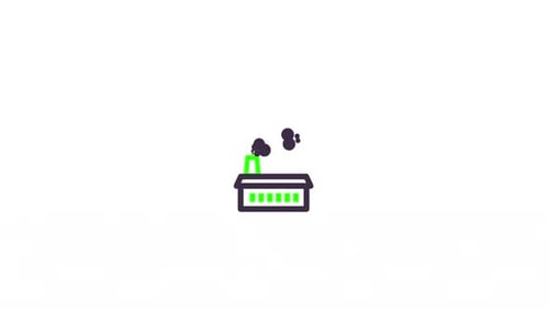 Minimalist Animated Factory Icon with Smoke